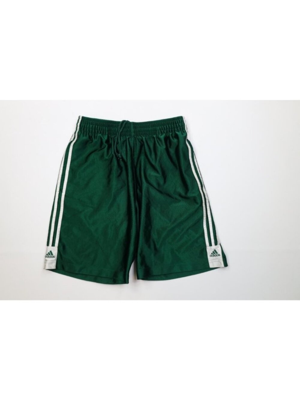 Vintage Y2K 2005 Adidas Dazzle Mens Small Silky Striped Basketball Shorts Green